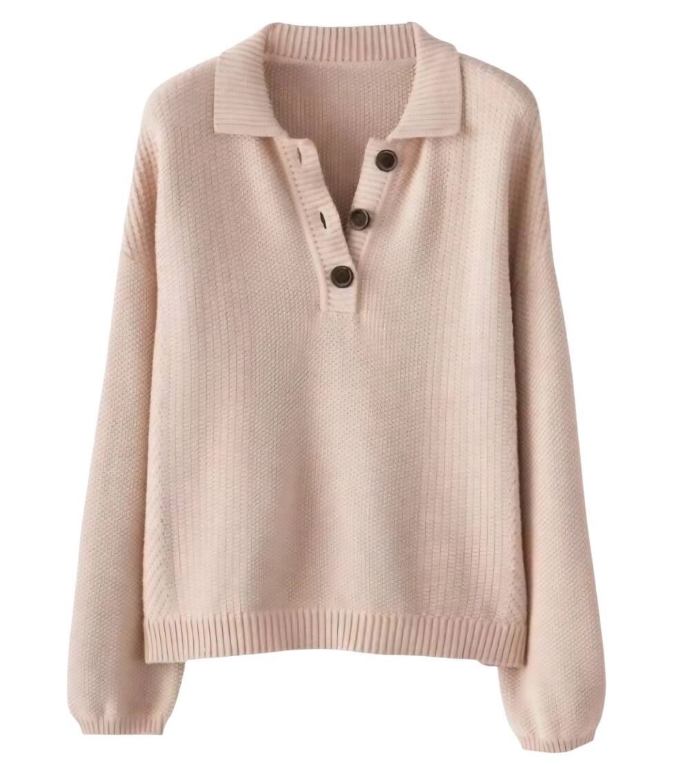 Poetry Sweater Women's XL Neutral Tan Peach Polo Collared Organic Cotton